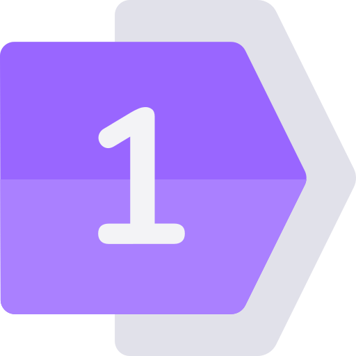 Purple arrow pointing right with the number one inside.